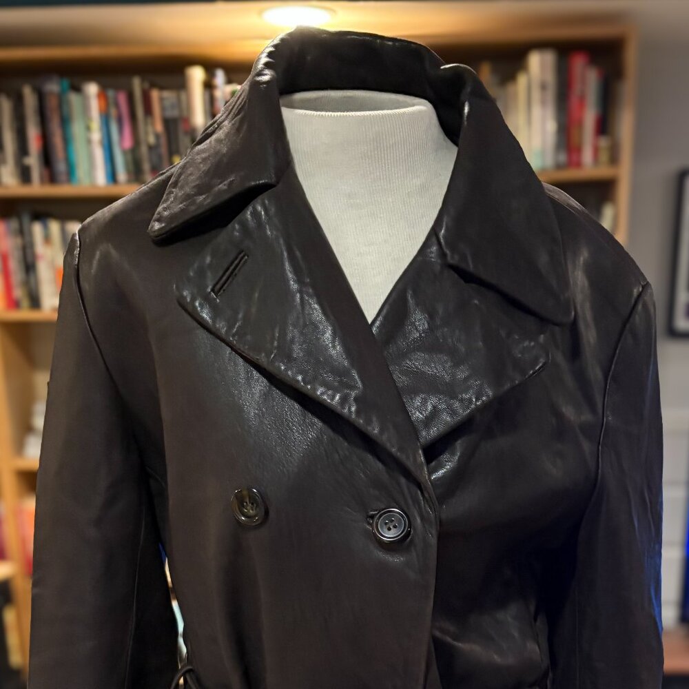 Andrew Marc Brown Leather Trench Coat Size Small